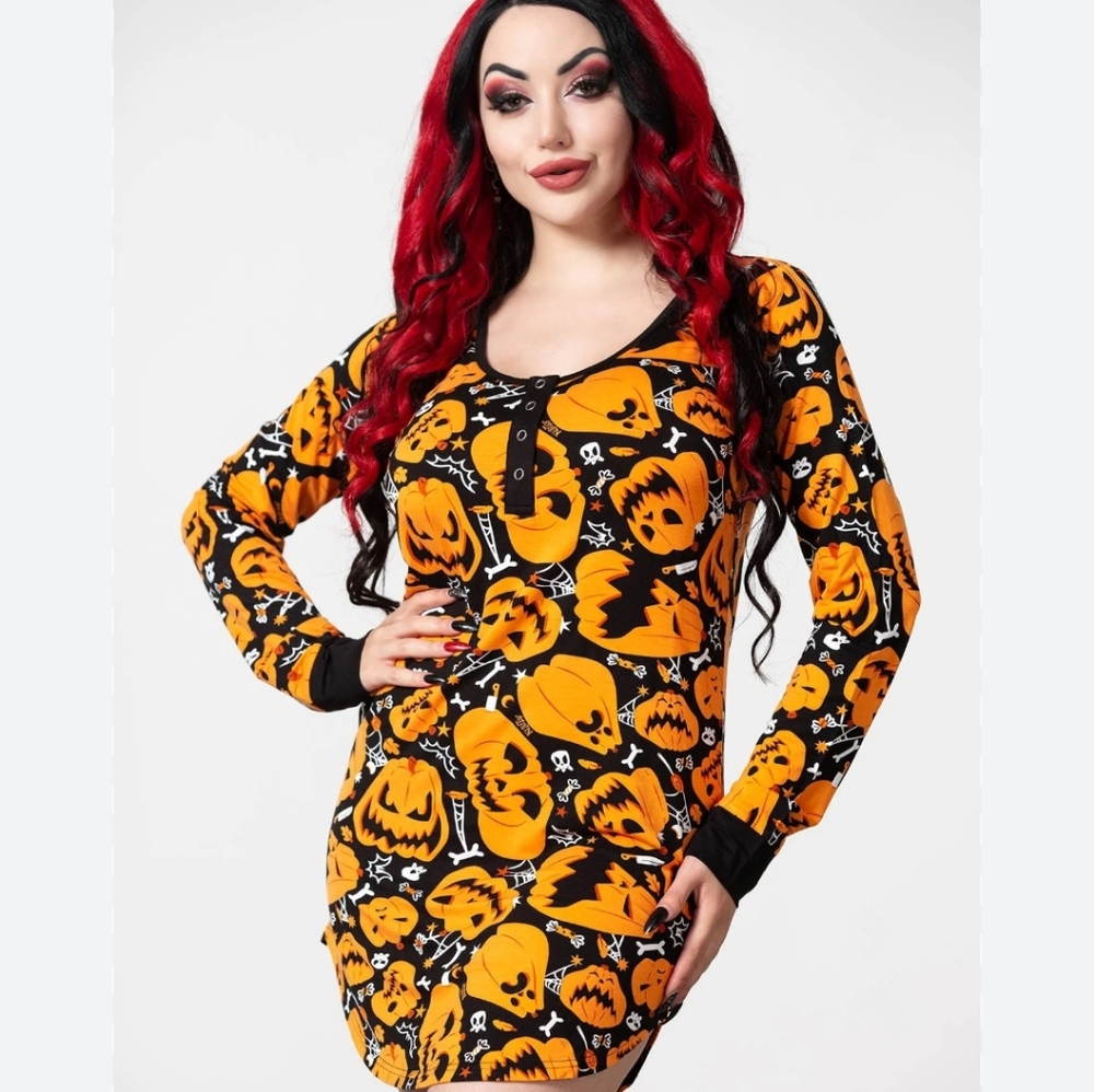 Killstar Pumpkin Henley - Black and Orange